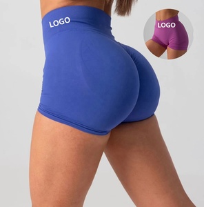Shorts de sport sans couture pour <span class=keywords><strong>femme</strong></span> <span class=keywords><strong>avec</strong></span> logo personnalisé, effet froncé aux fesses, contrôle du ventre, leggings courts unis, shorts de yoga doux pour la peau - Product Image 1