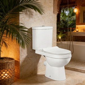 WC commercial à siphon en P, deux pièces, à fixation murale, en céramique, facile à nettoyer, avec réservoir intégré, à prix avantageux - Product Image 2