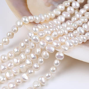 Perles baroques d'eau douce blanches naturelles de 6-7 mm d'épaisseur, perles en vrac avec des trous latéraux brillants des deux côtés pour le bricolage, couleur blanche propre - Product Image 5