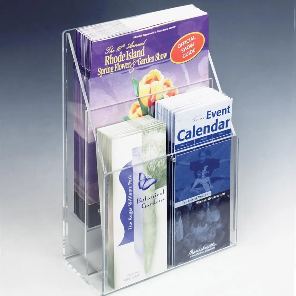 2 Tier Brochure Rack Acrylic 2 Tier Brochure Holder for Trifold Literature Step Clear Brochure Stand 2 Pocket Literature Holder