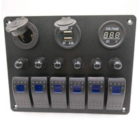 Panneau d'interrupteur à bascule 6 gangs ON Off 12-24v avec voltmètre chargeur double USB prise allume-cigare pour RV camion bateau