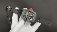 Montre mécanique automatique de luxe squelettée en fibre de carbone noire 3502, style designer haut de gamme, avec logo OEM, pour homme