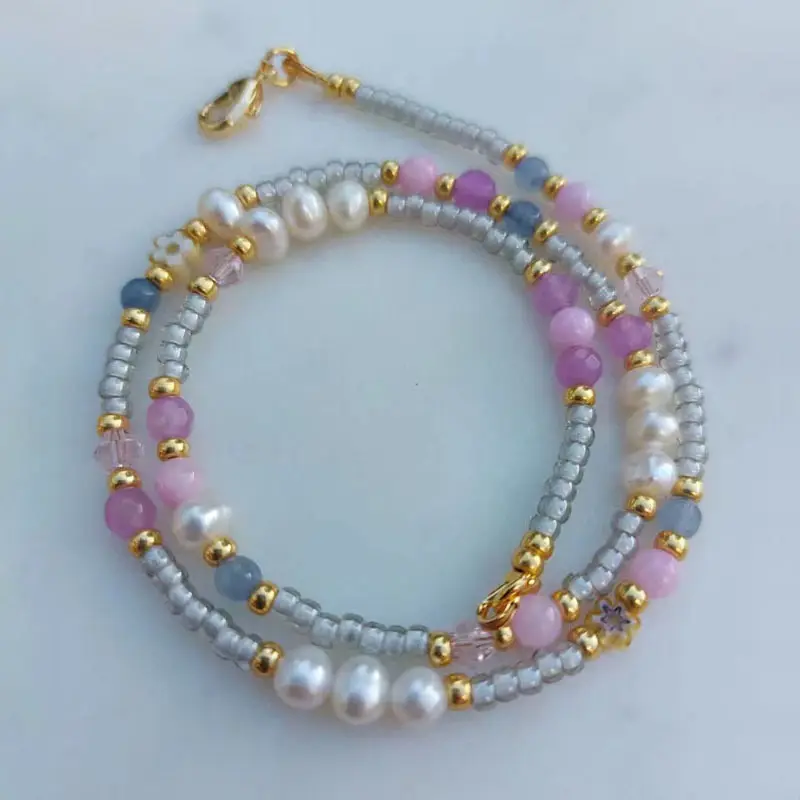 Exquisite Charm Glass Bead Faceted Crystal Freshwater Pearl Mix and Match Necklace Flower Pattern Beads Embellished