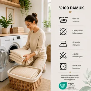 Parure de lit double rayée en satin 100 % coton Karden Flower Aurelia Linea, housse de couette beige, drap plat, 2 taies d'oreiller – Vente en gros - Product Image 4