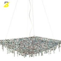 Lustre rectangulaire de luxe en cristal avec feuille d'or artistique et LED, télécommande incluse, pour hôtel et villa, salon