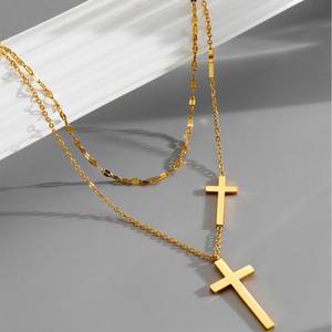 Fashion Stainless Steel Jewelry Wholesale Titanium Steel <b>Necklace</b> Double <b>Cross</b> <b>Pendant</b> <b>Necklace</b> for Women - Product Image 1