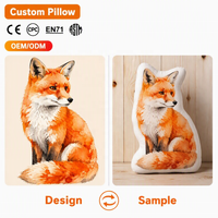Coussin en peluche renard découpé sur mesure OEM, en coton PP doux certifié, impression photo vif, unisexe, cadeau en gros