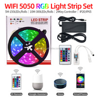 Lampu setrip Led WiFi SMD 5050 60Led 2835 RGB, lampu setrip LED diodape DC 12V fleksibel RGB dengan pengontrol WiFi