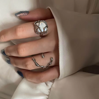 NATUNA Bague plissée opale Design élégant Carré Argent Sterling Perle Promise Anneaux personnalisés 925