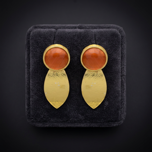 Nouvelles boucles d'oreilles pendantes en chalcédoine orange et feuille dorée, plaquées or, en laiton ethnique fait main, cadeau de fiançailles, Jaipur - Product Image 2