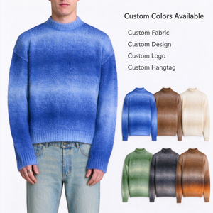 Suéter de Mohair con Logotipo Personalizado para Hombre, Cuello Redondo, Manga Larga, Diseño de Rayas Degradadas, Tejido de Punto, Informal, para Invierno - Product Image 1