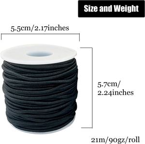 Cordón Elástico de Macramé Recubierto de Goma de Polietileno de 2 mm, 42 m, Negro, Alta Tenacidad, para Prendas, Zapatos, Bolsos, Collares, Costura y Encuadernación - Product Image 2