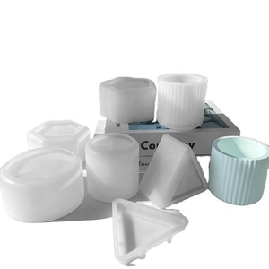 Juego de moldes de silicona para tarros de velas de 13 estilos con tapas, caja de almacenamiento de resina de hormigón de yeso, moldes redondos de silicona para ollas con tapa - Product Image 1