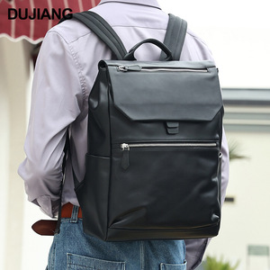 Dujiang Men's Genuine Leather <b>Backpack</b> 20L Large Capacity Business Travel School Bag Solid Color Soft Handle - Product Image 1