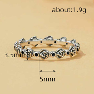 Anello Eternity con Fiori T0183, Anello da Donna con Onice Nero Rotondo, Pietra Naturale con Incastonatura a Pavé, Anelli di Fidanzamento alla Moda - Product Image 4