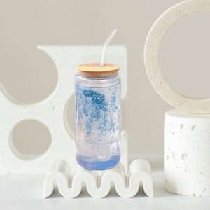 Bicchieri Moderni in Vetro da 12oz Effetto Sfera di Neve, Preforati e Trasparenti, con Coperchio in Bambù, Cannucce e Tappo in Gomma per Regali Fai da Te - Product Image 5