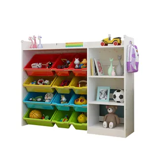 Wholesale kids bookshelf pink-Kids Monkey Bookshelf Pink Blue Style Sets Baby Kids Playroom 4 Tier MDF Wooden Toy Organizer