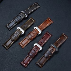 Bracelet de montre en cuir italien vintage huilé et ciré pour homme, 20mm/24mm, vente en gros - Product Image 2