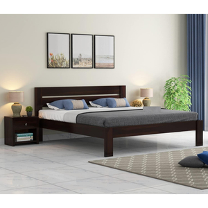 เตียงไม้จริงทรงโมเดิร์นสีน้ำตาลเข้มพร้อมหัวเตียง ราคาขายส่ง - Product Image 1