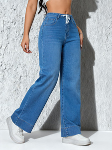 Pantalons en jean élastiques amples et personnalisés pour femmes, pantalons à jambes droites et larges pour femmes - Product Image 5