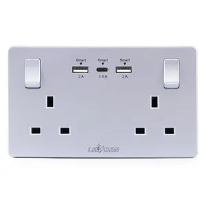 LEISHEN Adapt UK 13A 5V 3.1A Standard Electrical Supplies Wall Outlet Switched Power Socket with USB Charging Ports One Type C