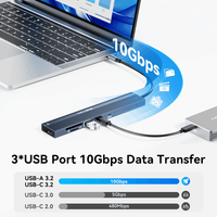Station d'accueil USB-C 7-en-1 HB0802 4K*60Hz DP 10Gbps USB 3.2 Lecteur de cartes SD/TF Charge PD 100W Hub en aluminium - En stock