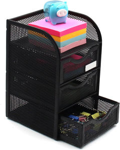 Organisateur de bureau en maille noire moderne avec 3 tiroirs, rangement de bureau pour stylos, dossiers, fournitures scolaires - Product Image 3