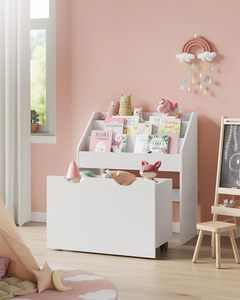 Étagère à livres pour enfants <span class=keywords><strong>SONGMICS</strong></span> à 3 niveaux avec roulettes, multifonctionnelle, en bois et tissu laqué, pour chambre d'enfant et salle de jeux - Product Image 2