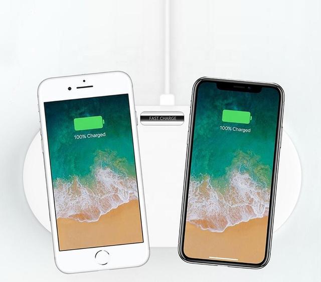 Ultra Thin 2 in 1 Wireless Charging Pad Portable 15w Fast Desk Table Wireless Charger for 2 Phones iPhone Samsung