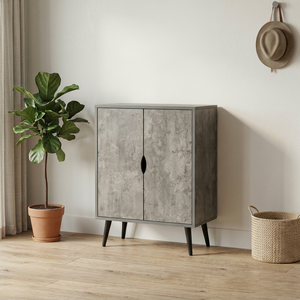 Moderno Zapatero de Madera de 2 Puertas SC233, Organizador de Almacenamiento de Zapatos, Mueble de Entrada con Acabado Cemento Claro para el Hogar - Product Image 1
