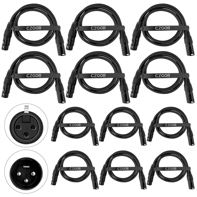 12 Pack 1m 3*0.3mm² 3 Core Black DMX Signal Cable for Stage Lighting