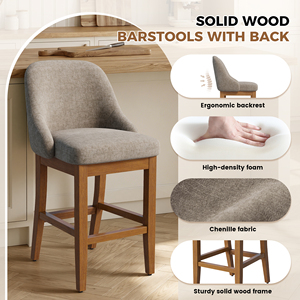Ergonomic Modern Wing Arm Bar <b>Stools</b> High Density Foam <b>Cushion</b> Footrest Durable Solid Wood Frame for Outdoor Hotel Mall - Product Image 4