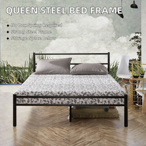 Cadre de lit Queen en métal avec tête et pied de lit, rangement de 14 pouces - Meuble de chambre à coucher au design moderne - Product Image 2