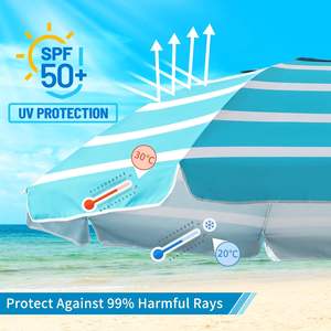 Paraguas de playa resistente de 6,56 pies, poste inclinable portátil de 5,9 pies de diámetro, UV 50 +, resistente a la arena y al viento, bases de sombrillas de <span class=keywords><strong>Patio</strong></span> a rayas - Product Image 2