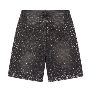 Shorts en jean pour hommes avec strass, style vintage délavé, en coton noir, style hip-hop, mode Y2K, TKAN867 - Product Image 2