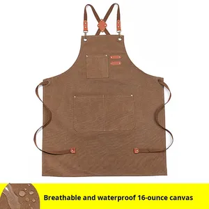 Delantal de Cocina con Tirantes Cruzados y Logotipo <span class=keywords><strong>Personalizado</strong></span>, Uniforme para Chef de Restaurante, Bar o Cafetería, con 3 Bolsillos, de Lona de Algodón - Product Image 3