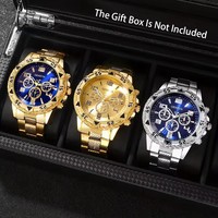 Montre de Luxe à Quartz pour Homme, Montre-Bracelet Tendance, Montre d'Affaires, Ensemble Cadeau Homme avec Collier Croix, Bracelet et Bague