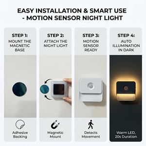 Luz Nocturna Inteligente con Sensor de Movimiento, Inalámbrica, LED, Cuadrada, de ABS, para Pared, con Luz Frontal y Resplandor Trasero, para Dormitorio y Escaleras - Product Image 4