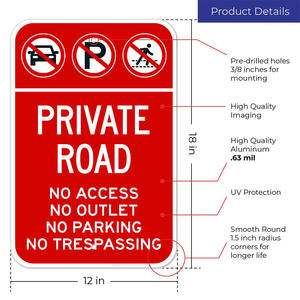 <span class=keywords><strong>Panneau</strong></span> en aluminium résistant aux intempéries haute visibilité 1mm 18 pouces <span class=keywords><strong>route</strong></span> privée sans intrusion panneaux d'avertissement carrés rouges - Product Image 2