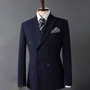 Мужской классический костюм из полиэстера в тонкую полоску, мужской костюм с длинным рукавом для делового стиля и корпоративных мероприятий на все времена года - Product Image 1