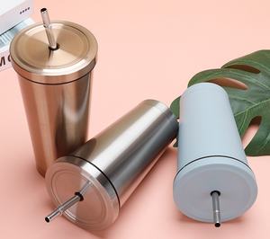 500ML paille 304 tasse en acier inoxydable vide avec paille Double paroi Thermos voyage voiture <span class=keywords><strong>café</strong></span> eau lait thé tasses tasse - Product Image 4