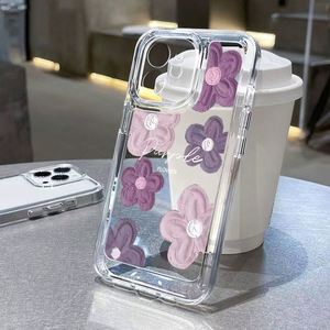 Coque de téléphone anti-chute à couverture intégrale motif fleur peinture à l'huile rose et violette pour iPhone 12/13/14/15/16/17 Pro Max - Product Image 3