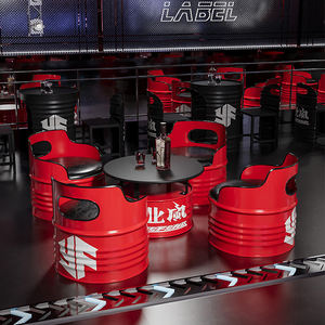 طقم طاولة وكراسي بار، أريكة على شكل برميل زيت، طاولة قهوة من الحديد الفني لـ KTV، أريكة عصرية بتصميم صناعي إبداعي لمتاجر الملابس - Product Image 3