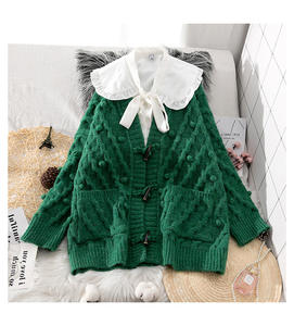 Maglione Cardigan fatto <span class=keywords><strong>a</strong></span> <span class=keywords><strong>mano</strong></span> alla moda autunno e inverno taglia libera <span class=keywords><strong>donna</strong></span> di moda con palline - Product Image 4