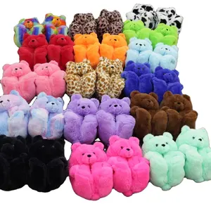 Wholesale Women's Winter Warm Slippers Fuzzy Teddy Bear & Panda Anime Dolls Unisex Cotton Plush with PP Cotton Filling Gift Bags