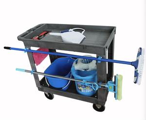 Four <strong>Wheels</strong> <strong>Plastic</strong> Hand Truck Platform Warehouse Green Industrial Cleaning Industrial Trolley Cart