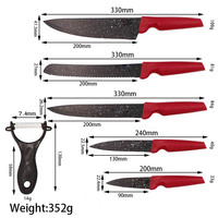 Ensemble de couteaux de cuisine professionnels 6 pièces en acier inoxydable, couteaux de chef, éplucheur, lames revêtues, manches en plastique, emballage en boîte cadeau