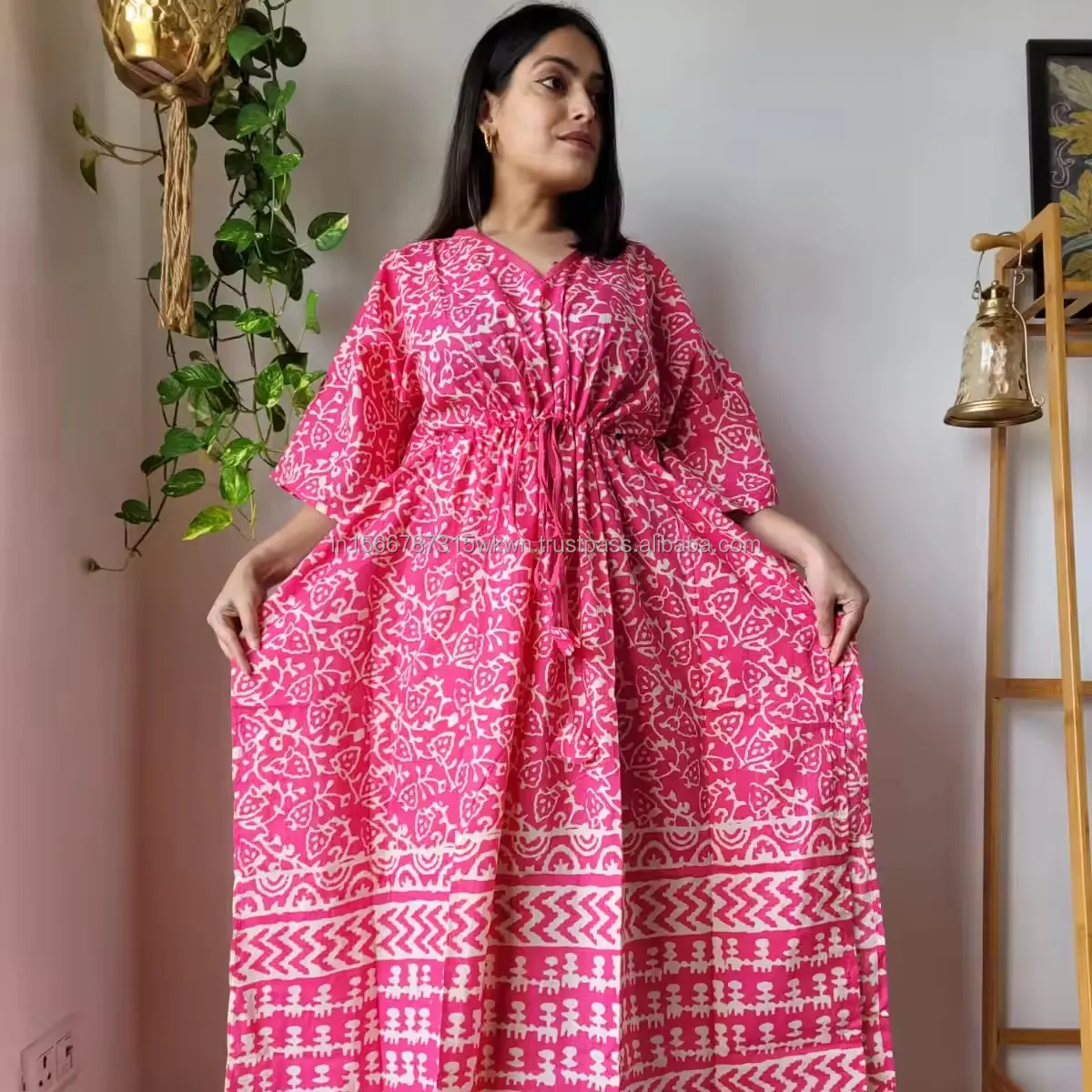 नया भारतीय थोक 100% सॉफ्ट हैंड ब्लॉक प्रिंटेड महिलाओं के लिए कफ्तान लंबी पोशाक ट्यूनिक टॉप लंबी मैक्सी ड्रेस गाउन शाम के पहनने वाली पोशाक