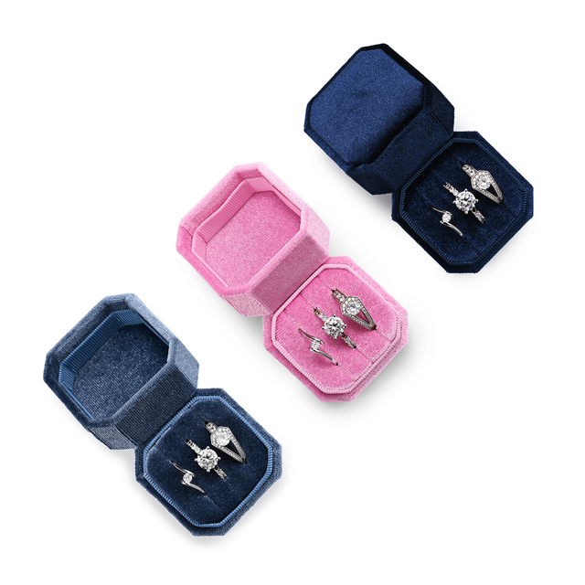 FANXI Custom Logo Box Packaging Luxury Velvet Jewelry Ring Storage Box Three Vintage Mini Jewelry Wedding Ring Box