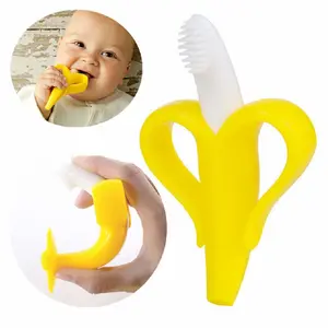 Escova de dente de silicone para crianças, livre de bpa, banana, mordedor, de silicone macio